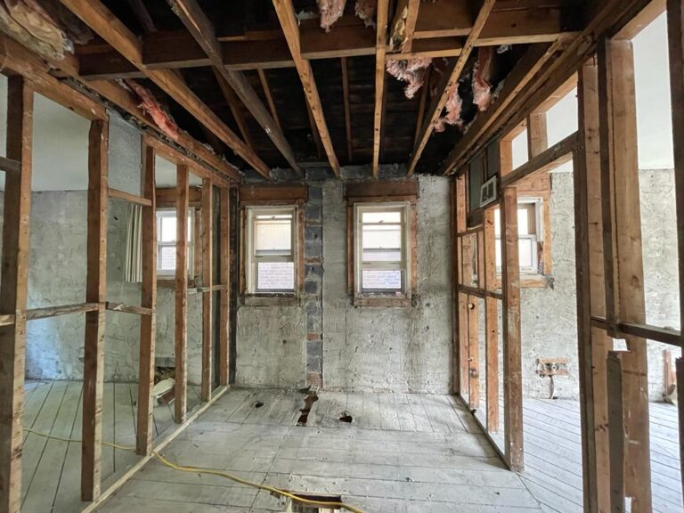 Bathroom stripped to the studs in a full gut – Bare Bones Demolition, Toronto